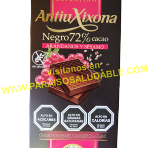 Chocolate Negro
72% Cacao Arándanos Y Sésamo
100 G